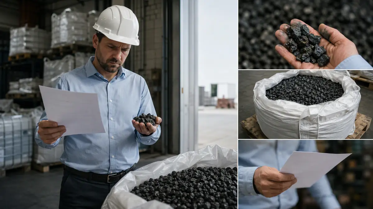 Procurement officer inspecting incorrect abrasive delivery due to a vague purchase order.