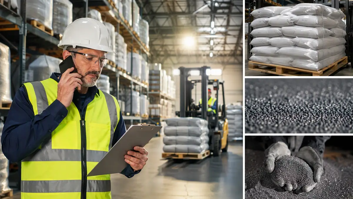 Industrial supervisor with a completed checklist, overseeing the dispatch of correctly specified abrasives.