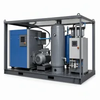 Industrial electric skid-mounted air compressor package for sandblasting on white background