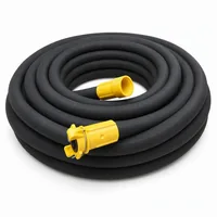 Industrial 22 mm ID 15 m black rubber sand blasting hose coiled on white background