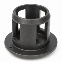 Standard cast blast wheel control cage with rectangular openings and flanged base on white background