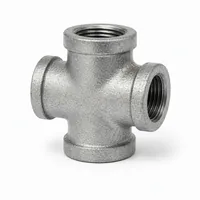 GI Cross Fitting 15x20 mm galvanized iron pipe fitting with four threaded ports on white background
