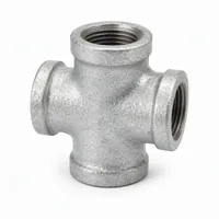 GI Cross Fitting 20 mm galvanized iron four-way pipe connector on white background