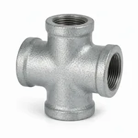 GI Cross Fitting 20x15 mm galvanized iron four-way pipe connector on white background