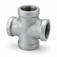 GI Cross Fitting 25x15 mm galvanized iron four-way pipe connector on white background