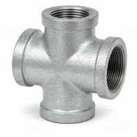 GI Cross Fitting 25x40 mm galvanized iron four-way pipe connector on white background