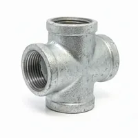 GI Cross Fitting 32 mm galvanized iron four-way pipe connector on white background
