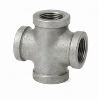 GI Cross Fitting 40 mm galvanized iron 4-way pipe connector on white background