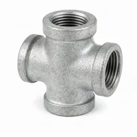 GI Cross Fitting 50 mm galvanized iron 4-way pipe connector on white background