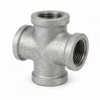 GI Cross Fitting 65 mm galvanized iron four-way pipe connector on white background