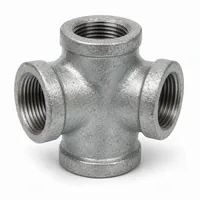 GI Cross Fitting 80 mm galvanized iron 4-way pipe connector on white background