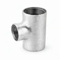 GI Reducing Tee 40x15x40 mm galvanized iron pipe fitting three-quarter view on white background