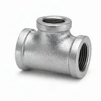 40 mm GI equal tee pipe fitting with hot-dip galvanized finish on white background