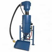 Pneumatic media reclaim system with blue cylindrical body and conical hopper on white background