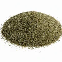 Close-up of Olivine Sand 60 mesh abrasive media mound on white background