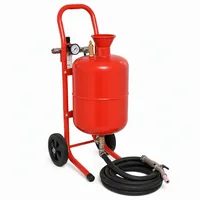 Portable sandblaster kit contractor with red tank, wheels, and blast hose on white background