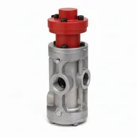 Remote Control Valve for sand blasting machine, aluminium body with red actuator knob, studio photo