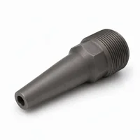 Tungsten carbide sandblasting nozzle with hexagonal body and threaded base on white background
