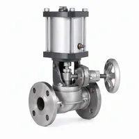 Industrial steel sandblasting pinch valve with pneumatic actuator and handwheel on white background