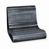 Heavy-duty black rubber shot blasting machine conveyor belt with chevron tread pattern on white background
