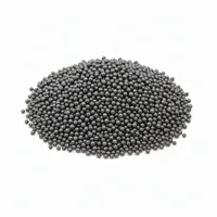 Close-up studio photograph of a mound of S280 spherical steel shot abrasive media on a white background