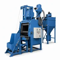 Tumblast Shot Blasting Machine 1 cu ft blue powder-coated steel cabinet with front door and top hopper on white background